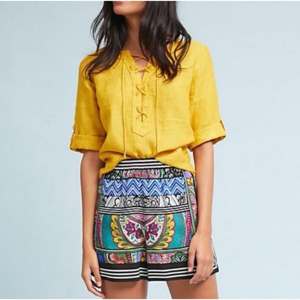 Anthropologie‎ ETT:TWA Wynnewood Geometric Shorts Pull on Pockets Casual Sz  S